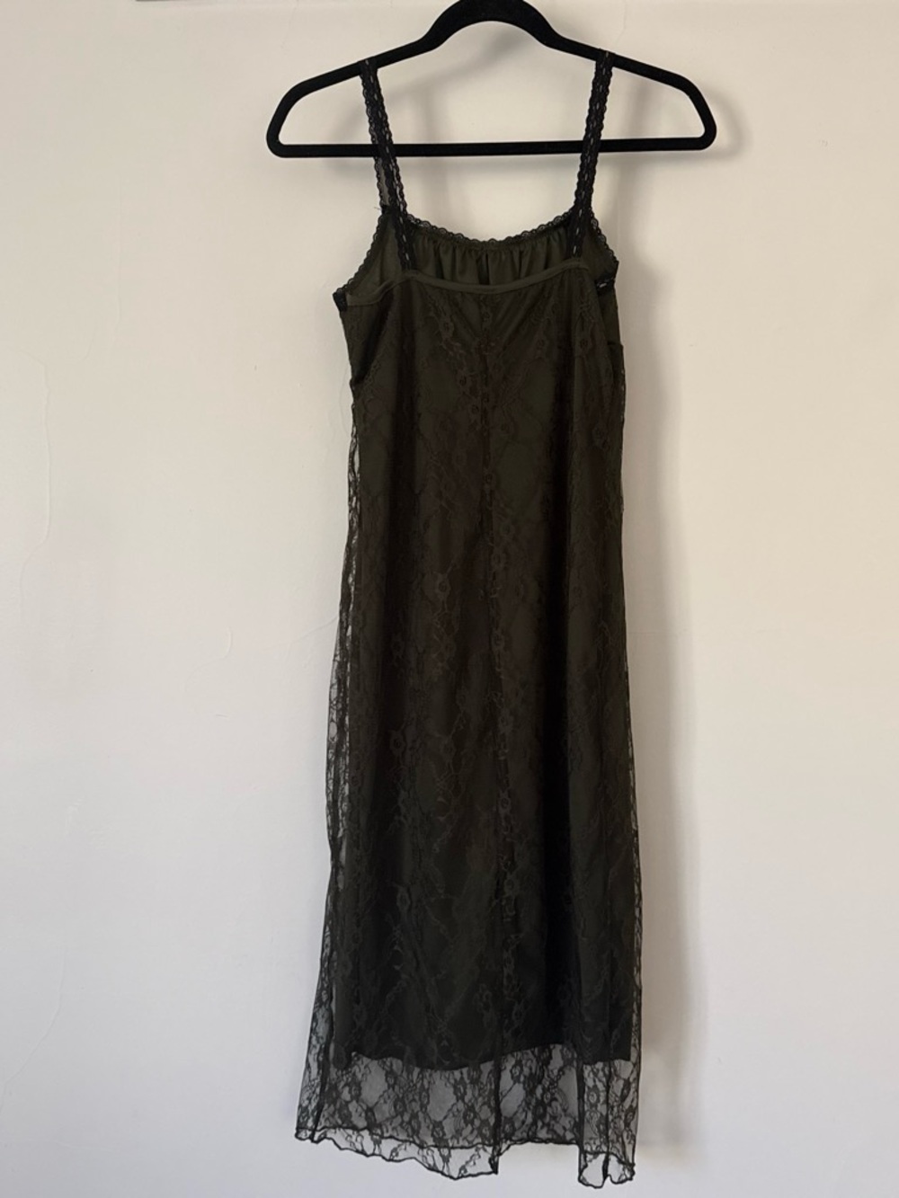 Lace Trim Olive Green Slip Dress - Picture 3 of 3